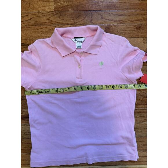 Lilly Pulitzer Shrunken Pink Short Sleeve Polo Green Palm Preppy core petite‎ M - Picture 6 of 10